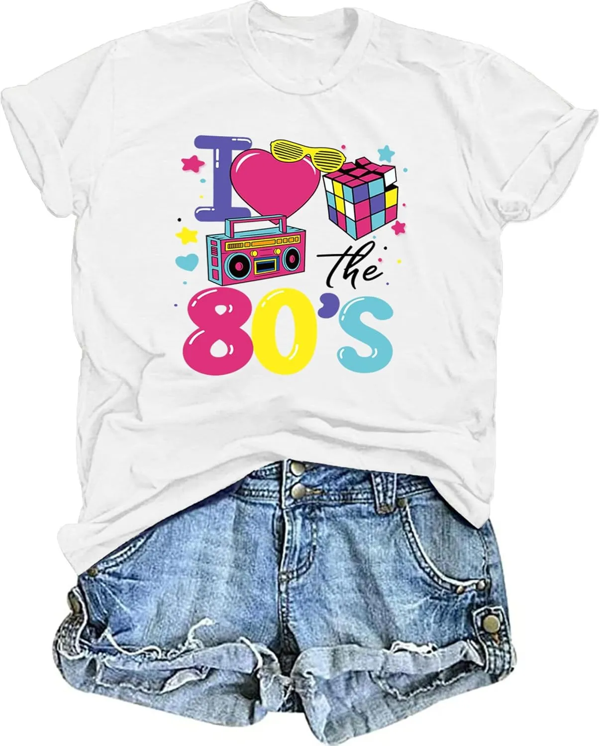 80s Shirts for Women: I Love 80's Music Party Graphic Print T-Shirt Vintage 1980s Neno Disco Blouse Tees
