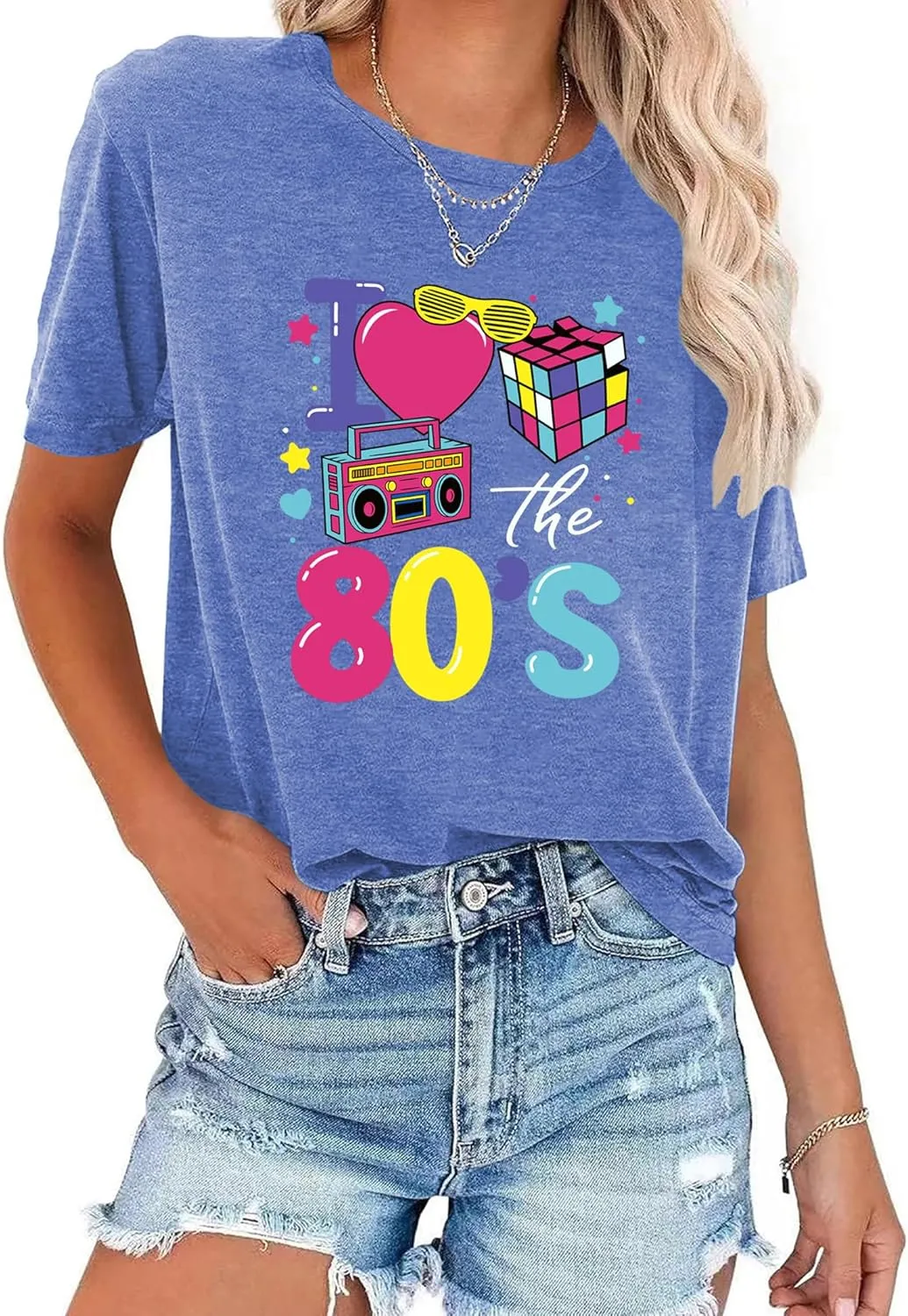 80s Shirts for Women: I Love 80's Music Party Graphic Print T-Shirt Vintage 1980s Neno Disco Blouse Tees
