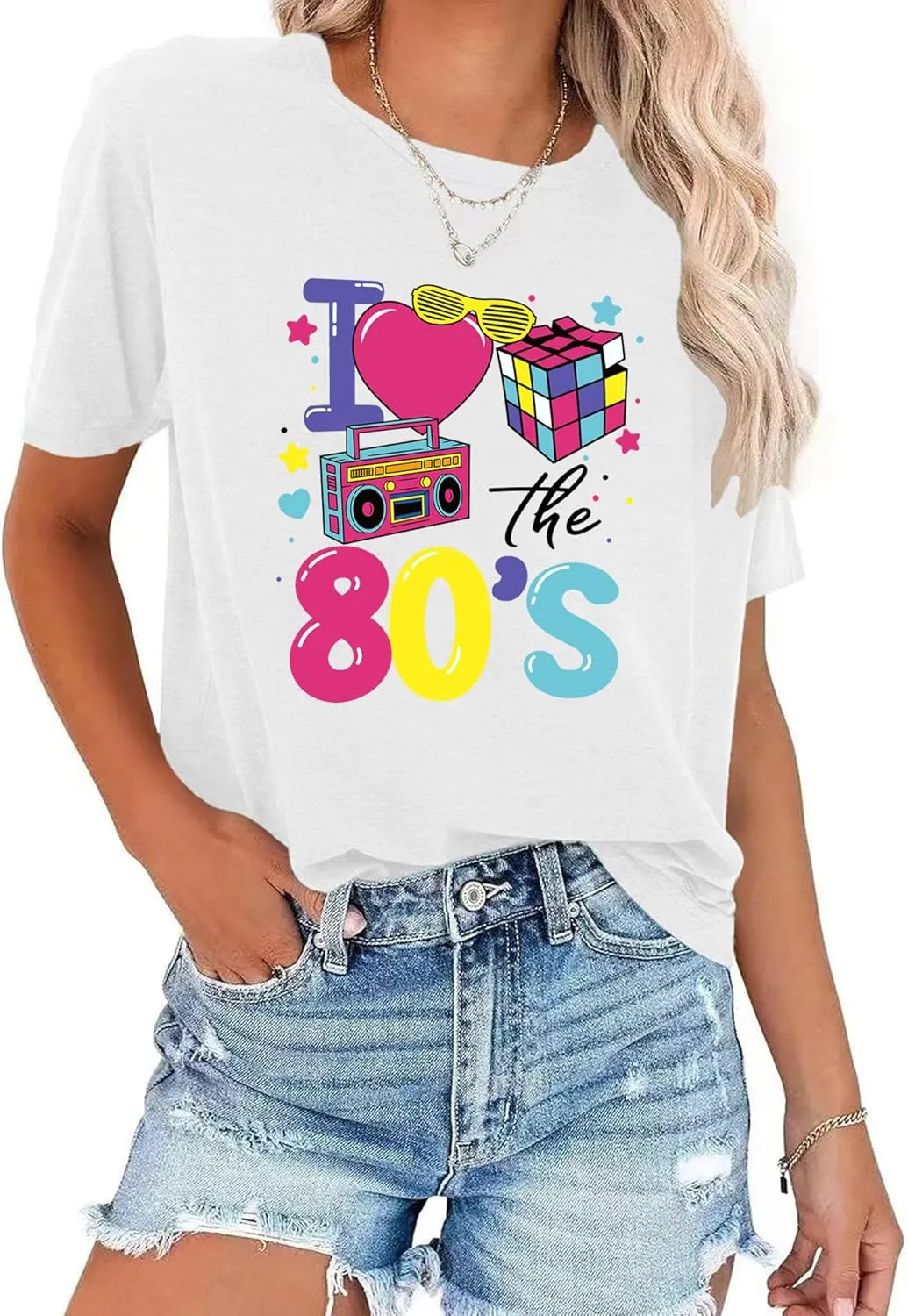 80s Shirts for Women: I Love 80's Music Party Graphic Print T-Shirt Vintage 1980s Neno Disco Blouse Tees