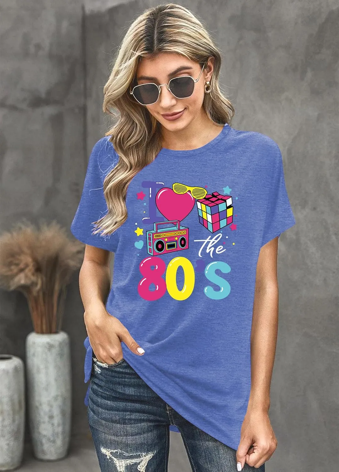 80s Shirts for Women: I Love 80's Music Party Graphic Print T-Shirt Vintage 1980s Neno Disco Blouse Tees