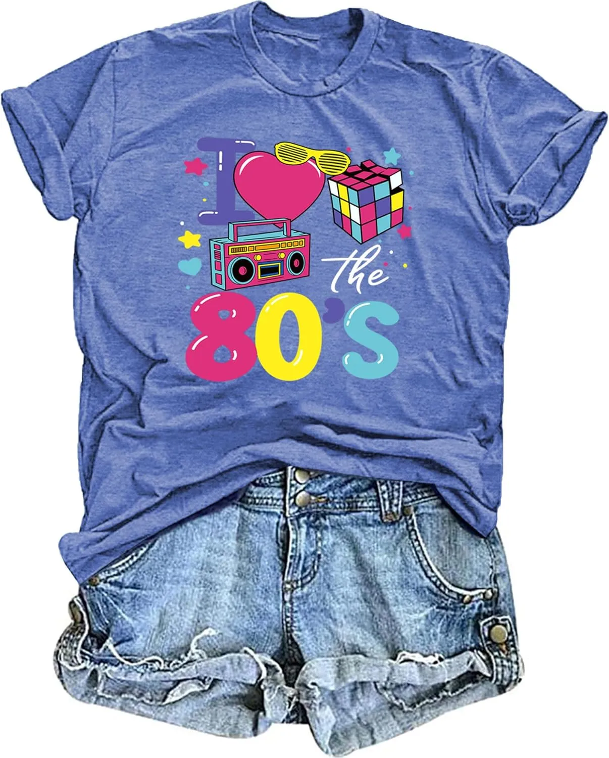 80s Shirts for Women: I Love 80's Music Party Graphic Print T-Shirt Vintage 1980s Neno Disco Blouse Tees