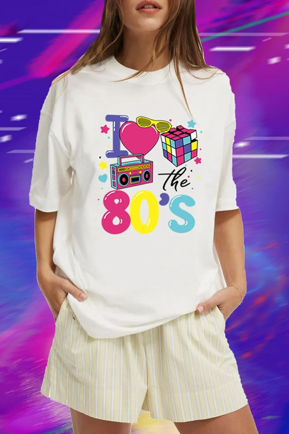 80s Shirts for Women: I Love 80's Music Party Graphic Print T-Shirt Vintage 1980s Neno Disco Blouse Tees
