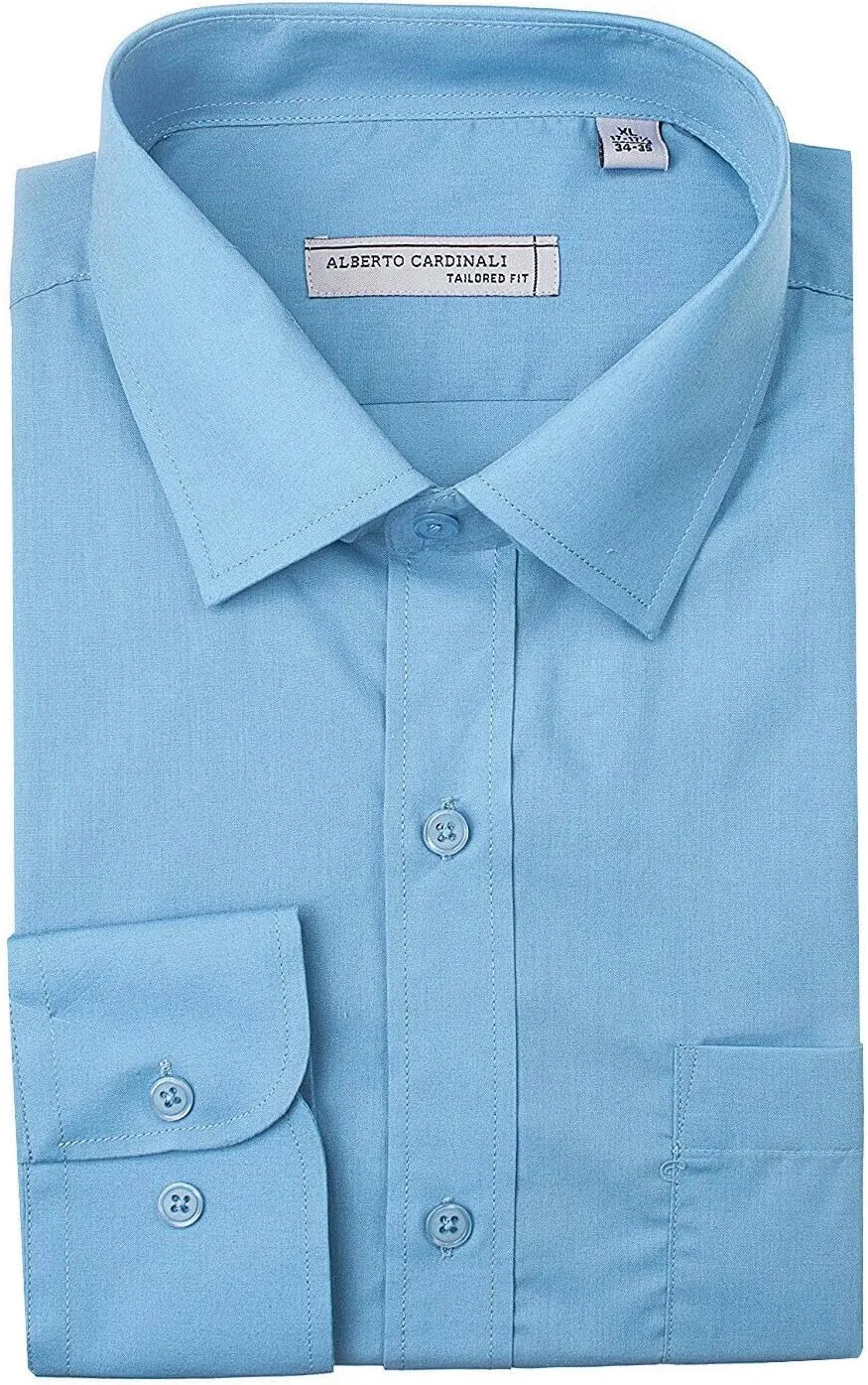 Alberto Cardinali Men's Tailored Fit Long Sleeve Wrinkle Resistant Dress Shirt