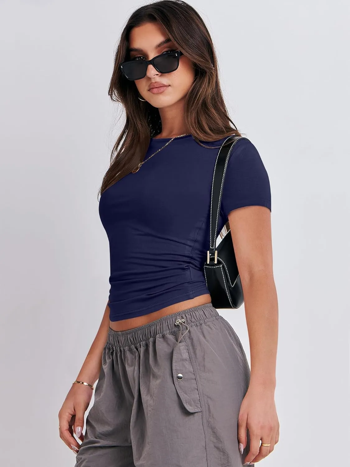 ANRABESS Womens Short Sleeve Summer T Shirts Crew Neck Slim Fit Basic Tees 2025 Crop Tops Y2k Clothes Outfits