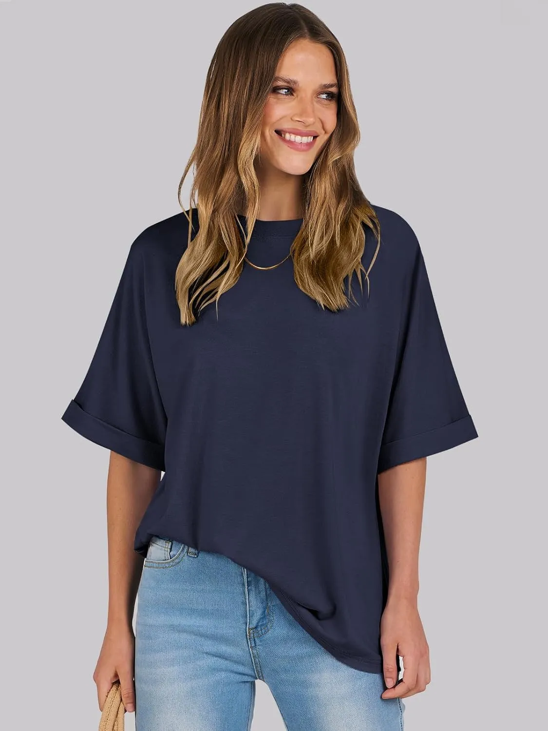 ANRABESS Womens Tops Oversized T Shirts Short Sleeve Crewneck Summer Casual Loose Basic Tee Shirt 2025 Trendy Fashion Clothes
