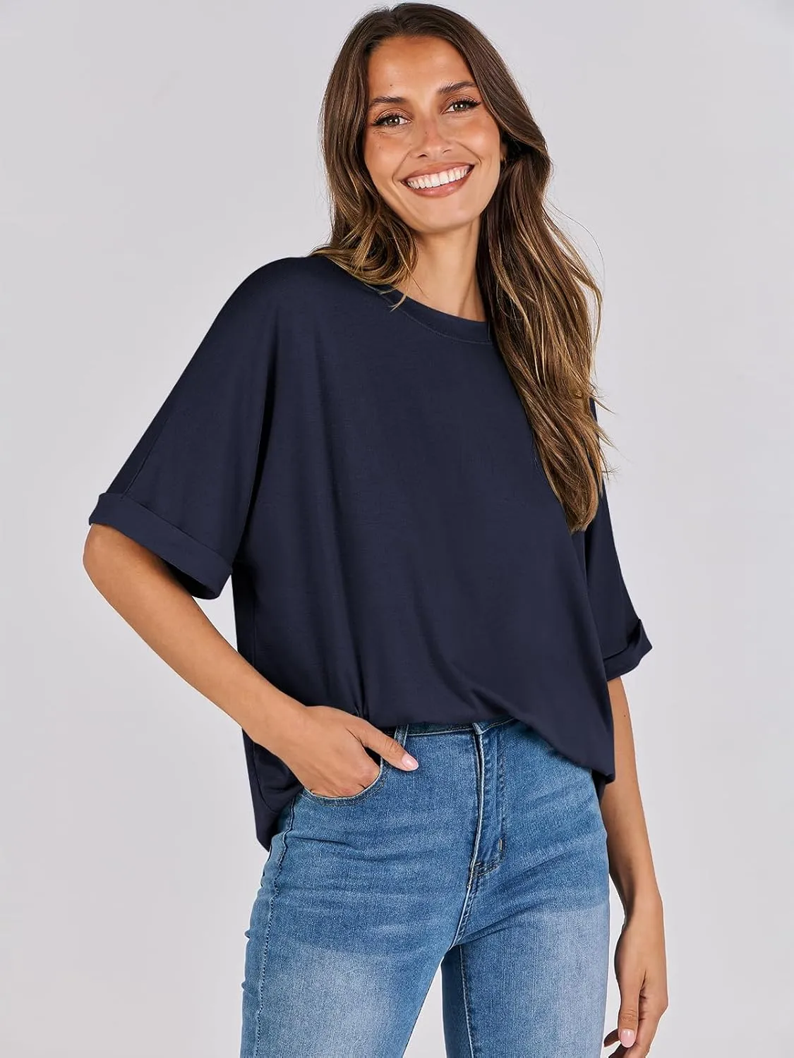 ANRABESS Womens Tops Oversized T Shirts Short Sleeve Crewneck Summer Casual Loose Basic Tee Shirt 2025 Trendy Fashion Clothes