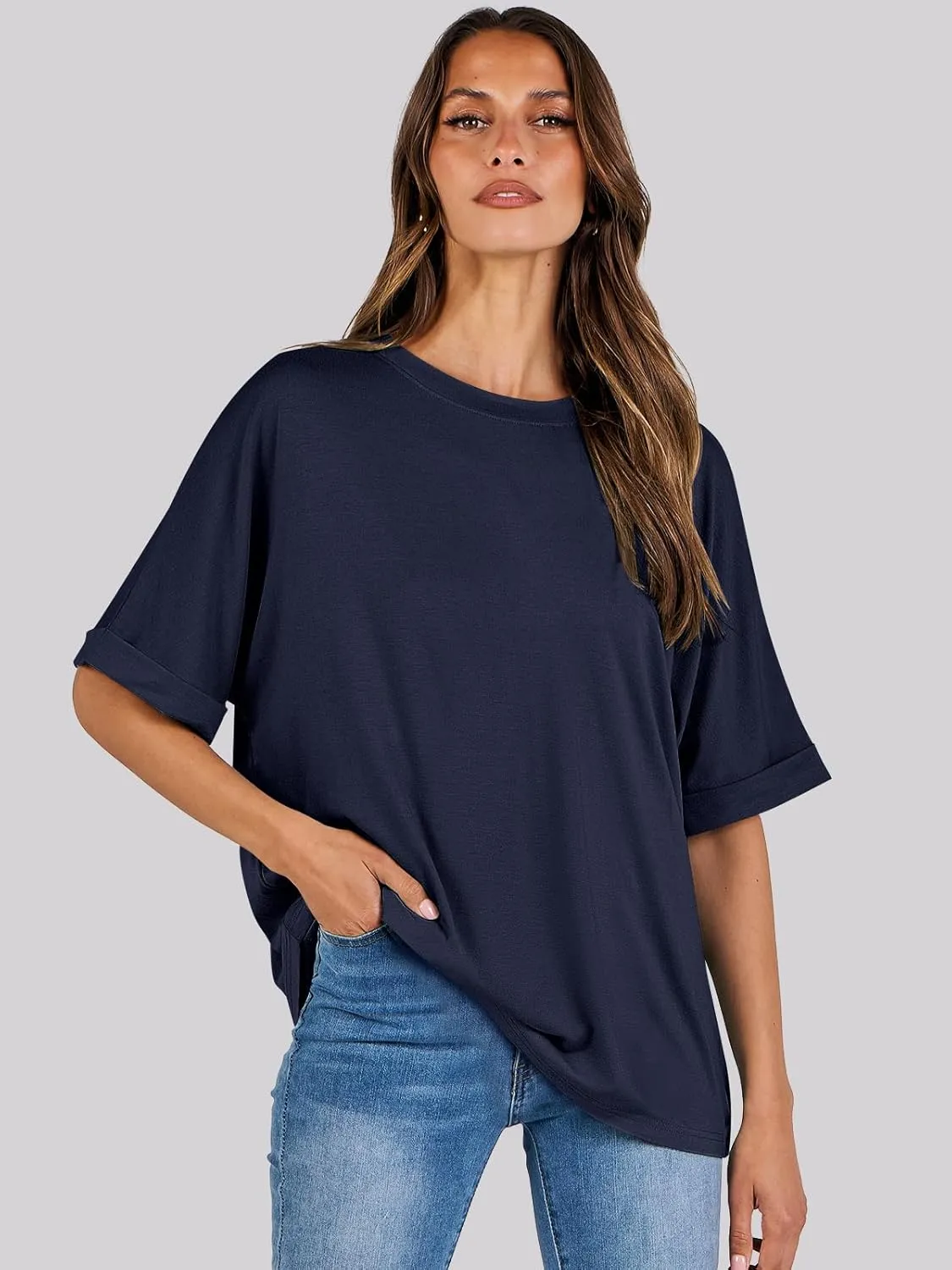 ANRABESS Womens Tops Oversized T Shirts Short Sleeve Crewneck Summer Casual Loose Basic Tee Shirt 2025 Trendy Fashion Clothes