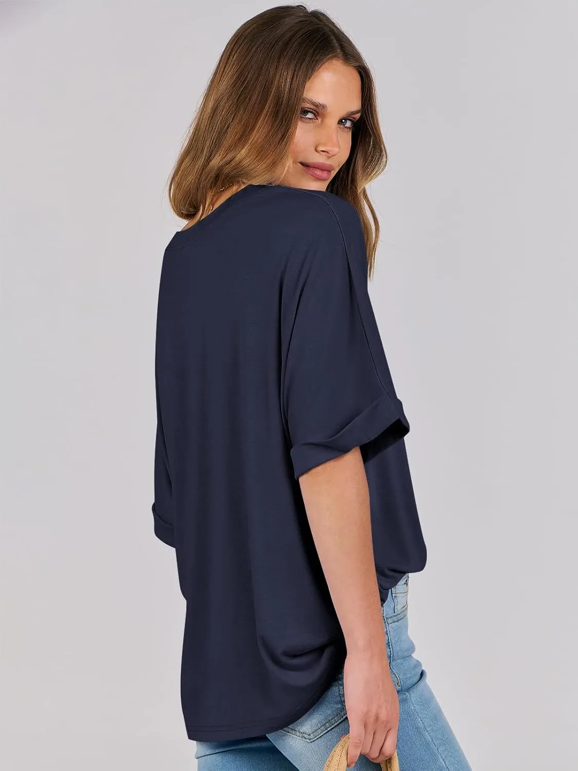 ANRABESS Womens Tops Oversized T Shirts Short Sleeve Crewneck Summer Casual Loose Basic Tee Shirt 2025 Trendy Fashion Clothes