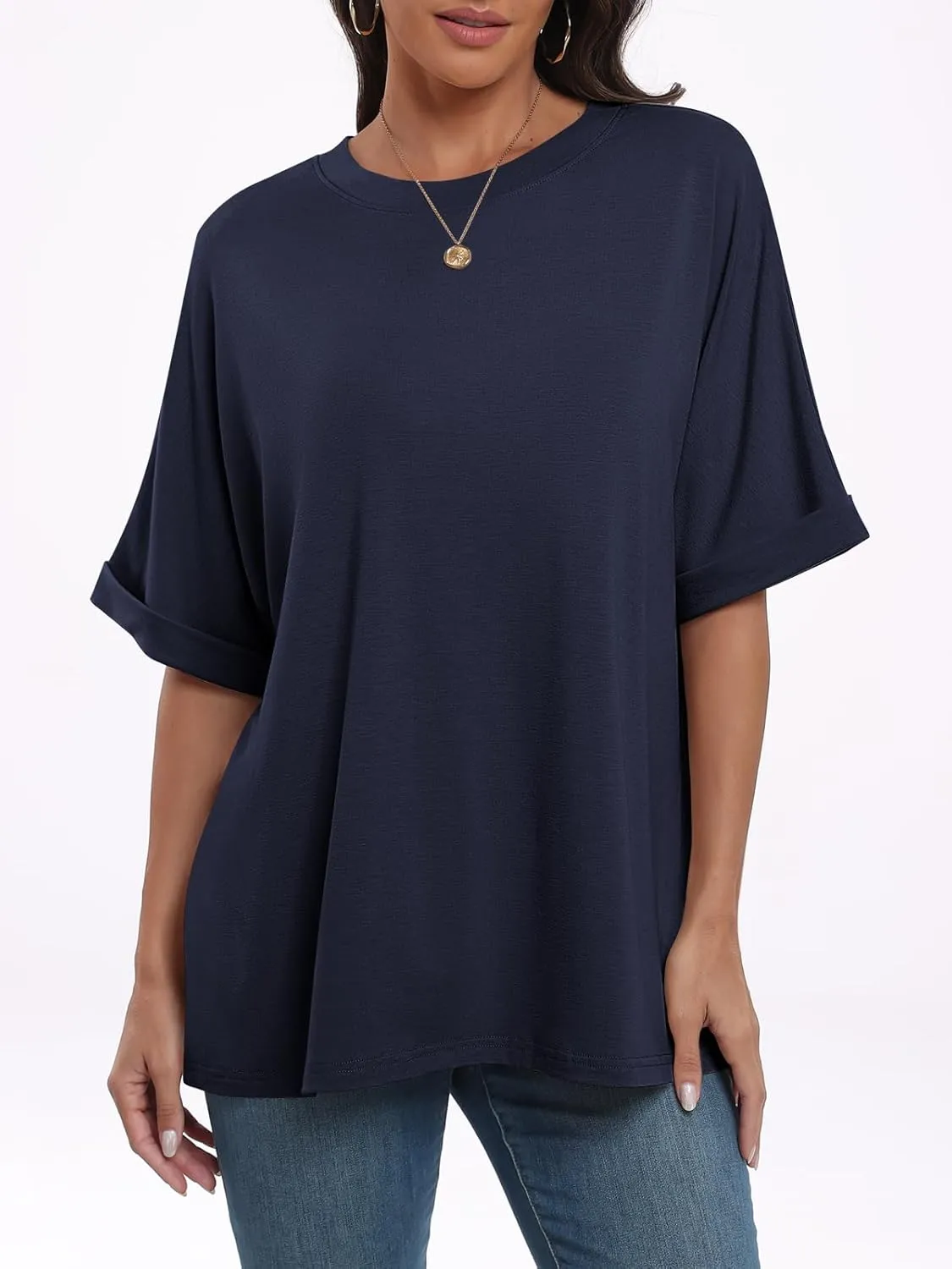 ANRABESS Womens Tops Oversized T Shirts Short Sleeve Crewneck Summer Casual Loose Basic Tee Shirt 2025 Trendy Fashion Clothes