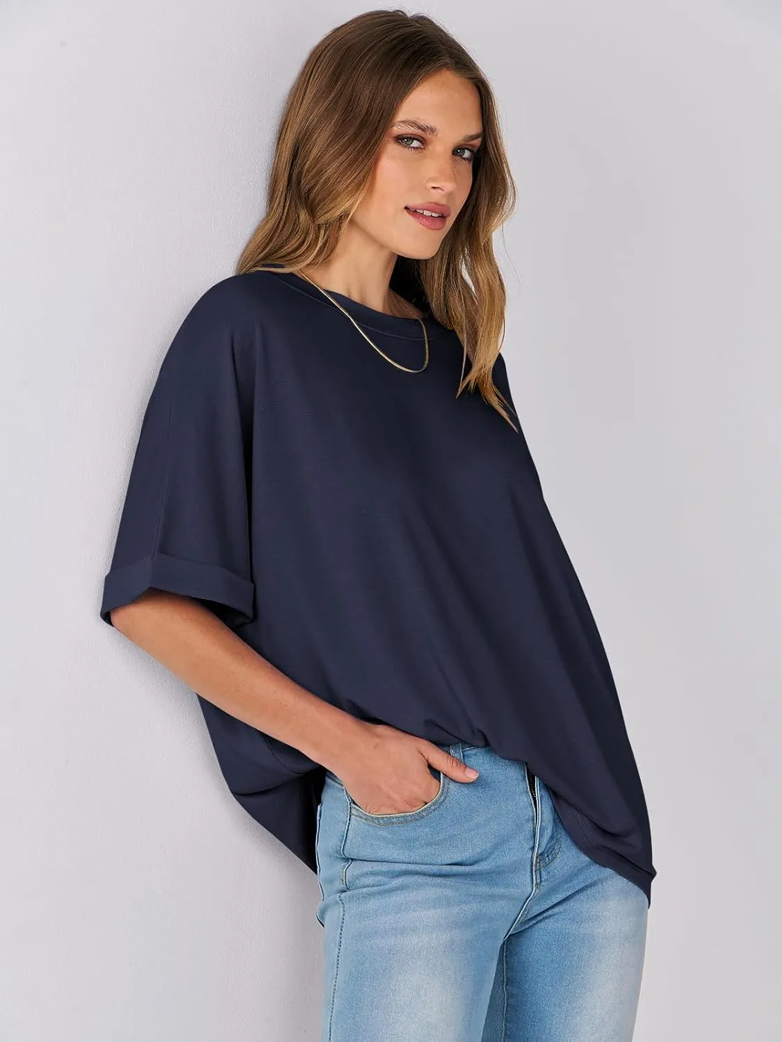 ANRABESS Womens Tops Oversized T Shirts Short Sleeve Crewneck Summer Casual Loose Basic Tee Shirt 2025 Trendy Fashion Clothes