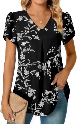 Anyally Women's Plus Size Summer Tunic Tops Dressy Casual Chiffon Blouses Short Sleeve T-Shirts for Leggings