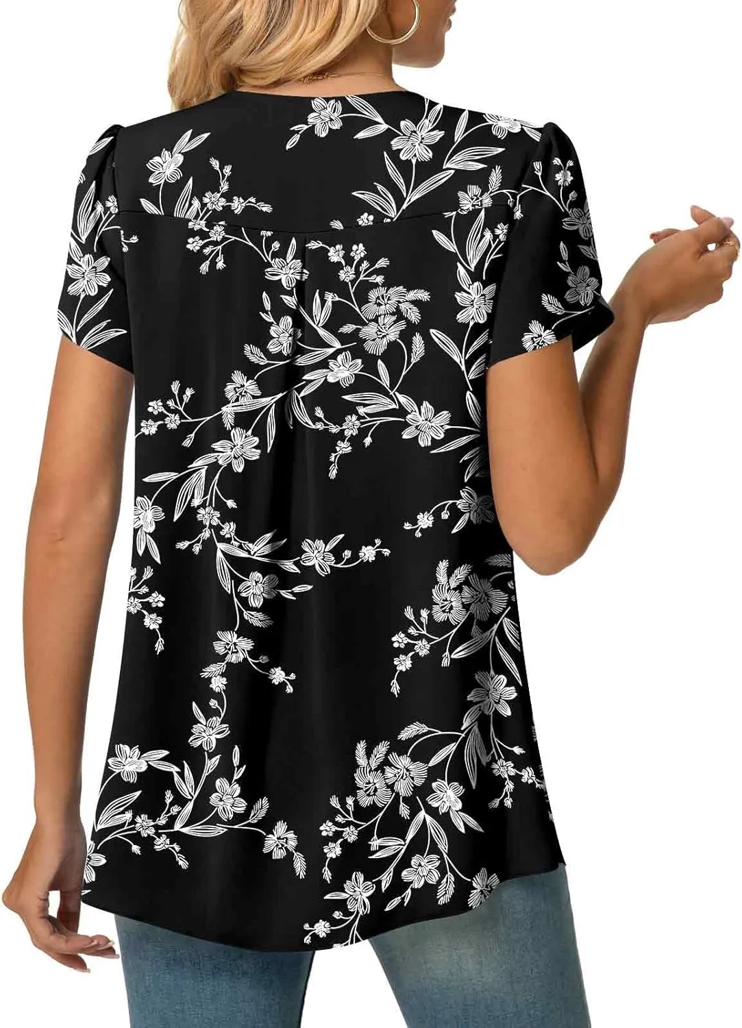 Anyally Women's Plus Size Summer Tunic Tops Dressy Casual Chiffon Blouses Short Sleeve T-Shirts for Leggings