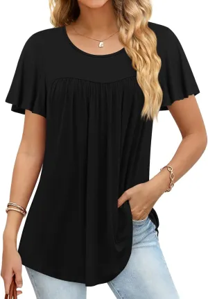 Anymiss 2025 Womens Spring Tunic Tops Summer Casual Dressy Short Sleeve Loose Fit T Shirts M-3X