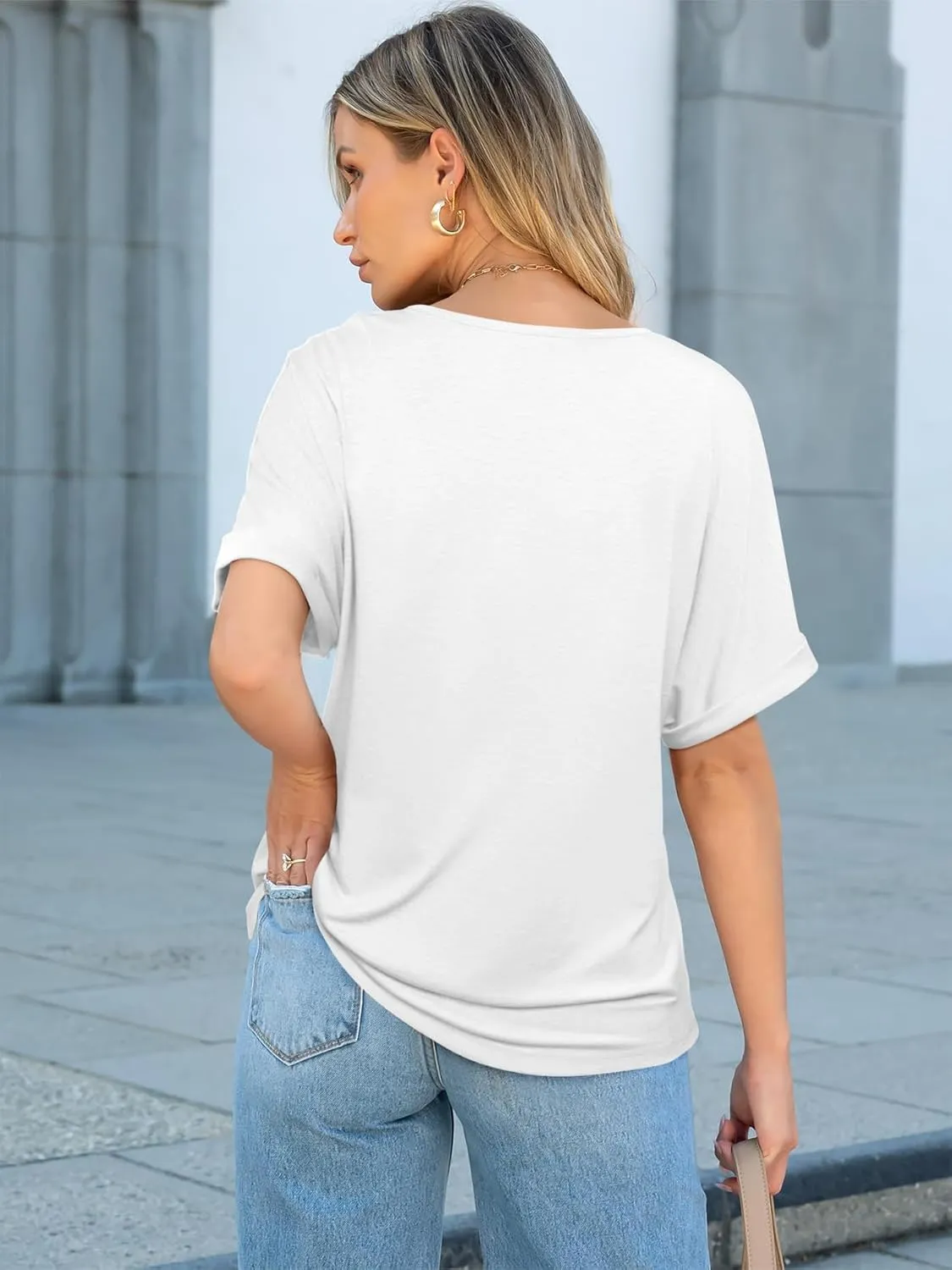 ATHMILE V Neck T Shirts for Women Summer Tops Soft Casual Short Sleeve Cute Basic Trendy Outfits 2025
