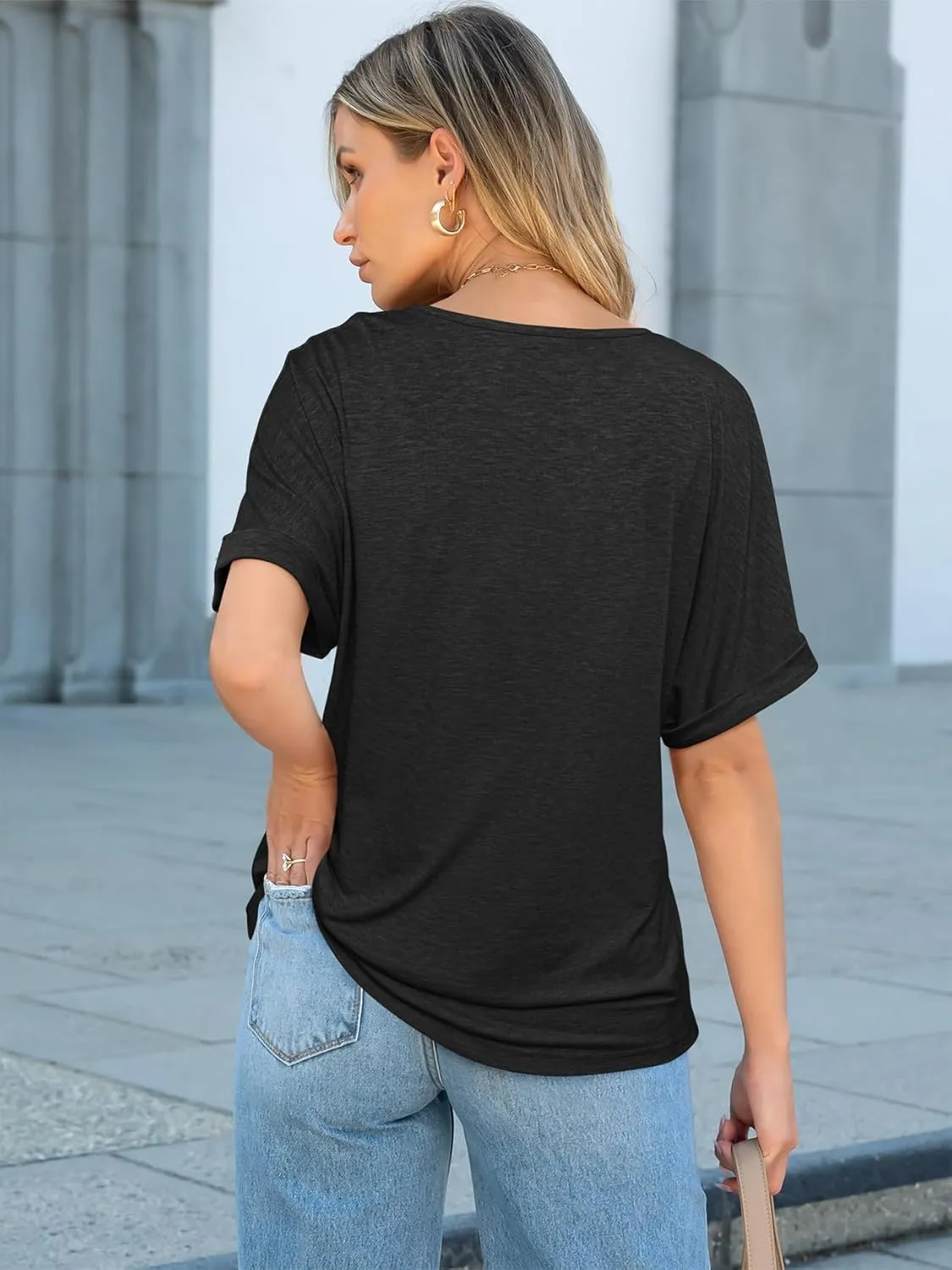 ATHMILE V Neck T Shirts for Women Summer Tops Soft Casual Short Sleeve Cute Basic Trendy Outfits 2025