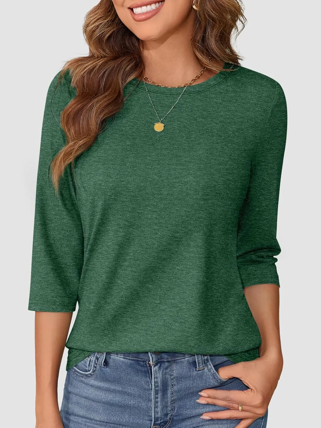 ATHMILE Womens 3/4 Sleeve T-Shirts Summer Tops Fall Fashion Blouses Beach Vacation Clothes Spring Tunic 2025 Trendy