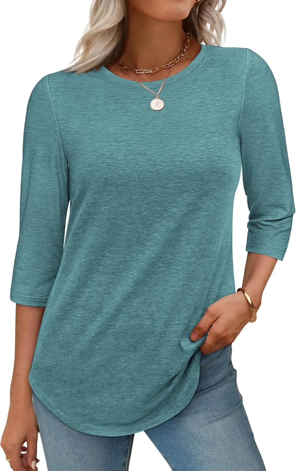ATHMILE Womens 3/4 Sleeve T-Shirts Summer Tops Fall Fashion Blouses Beach Vacation Clothes Spring Tunic 2025 Trendy