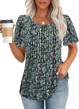 ATHMILE Womens T Shirts Short Sleeve Summer Tops Pleated Dressy Casual Blouses Spring Clothes Beach Vacation 2025
