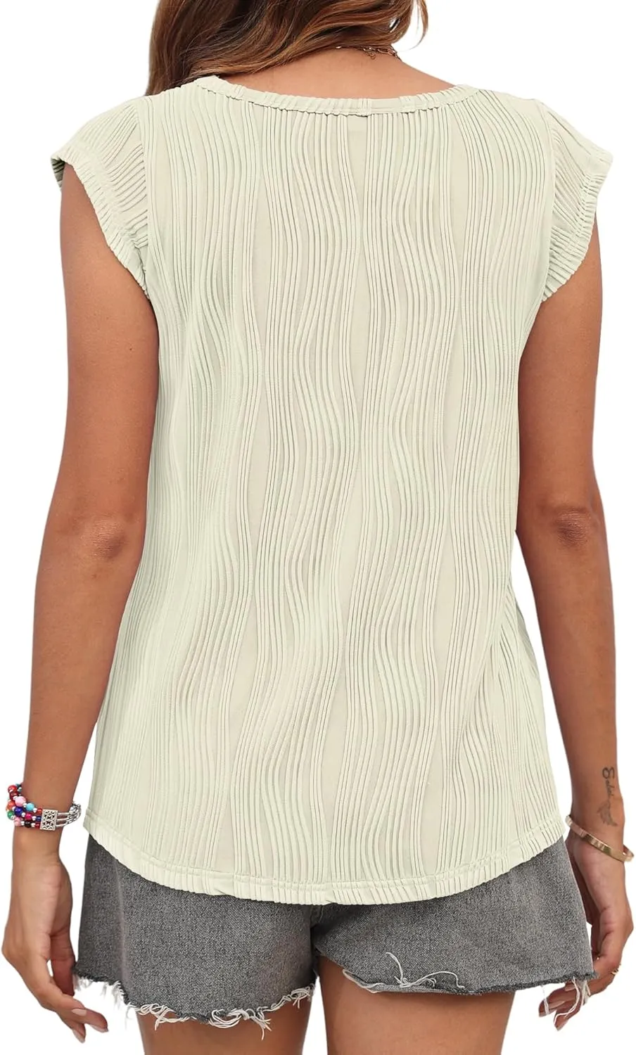 AUSELILY Women's 2025 Trendy Summer Cap Sleeve Tank Tops Casual Ladies Loose Fit V Neck T Shirts