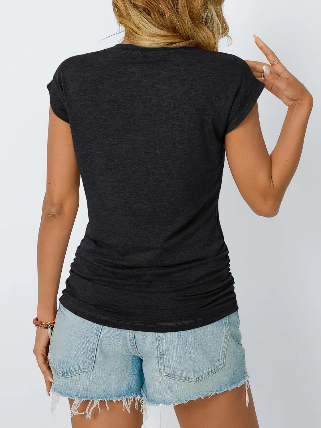 AUTOMET Womens Casual Summer Tops Dressy Cap Sleeve Spring T Shirts Ruched Business Fashion Trendy Clothes Outfits 2025