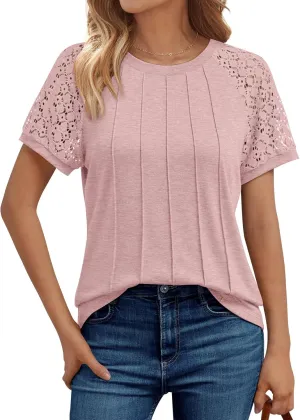 AUTOMET Womens T Shirts Lace Tops Fashion Short Sleeve Trendy Business Casual Dressy Knitted Summer Clothes 2025