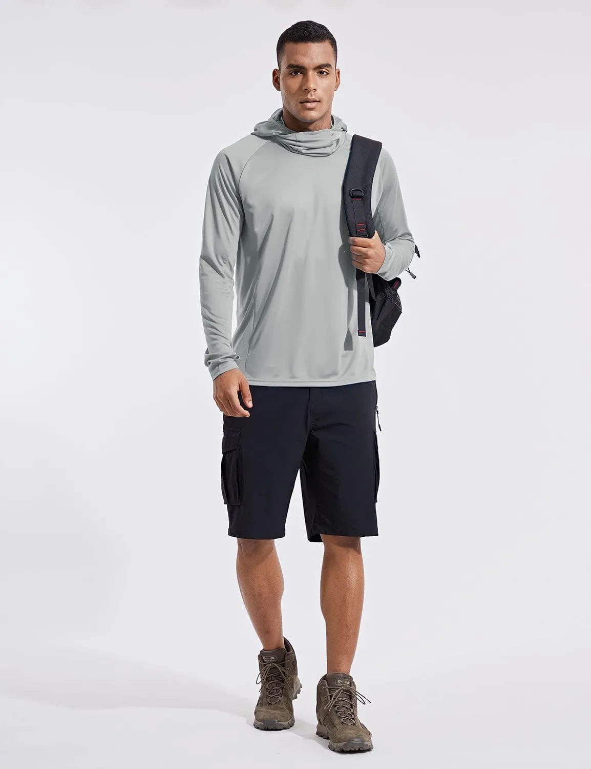 baleaf Men's Sun Protection Hoodie Shirt UPF 50  Long Sleeve UV SPF T-Shirts with Mask Rash Guard Fishing Lightweight