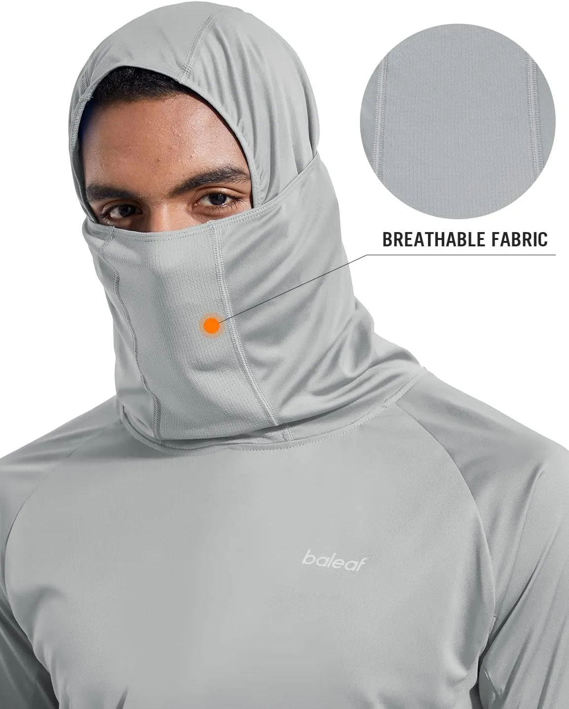 baleaf Men's Sun Protection Hoodie Shirt UPF 50  Long Sleeve UV SPF T-Shirts with Mask Rash Guard Fishing Lightweight