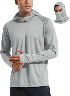 baleaf Men's Sun Protection Hoodie Shirt UPF 50  Long Sleeve UV SPF T-Shirts with Mask Rash Guard Fishing Lightweight