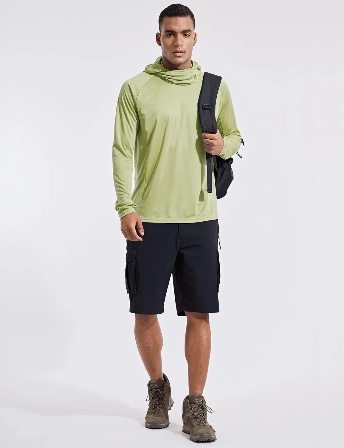 baleaf Men's Sun Protection Hoodie Shirt UPF 50  Long Sleeve UV SPF T-Shirts with Mask Rash Guard Fishing Lightweight