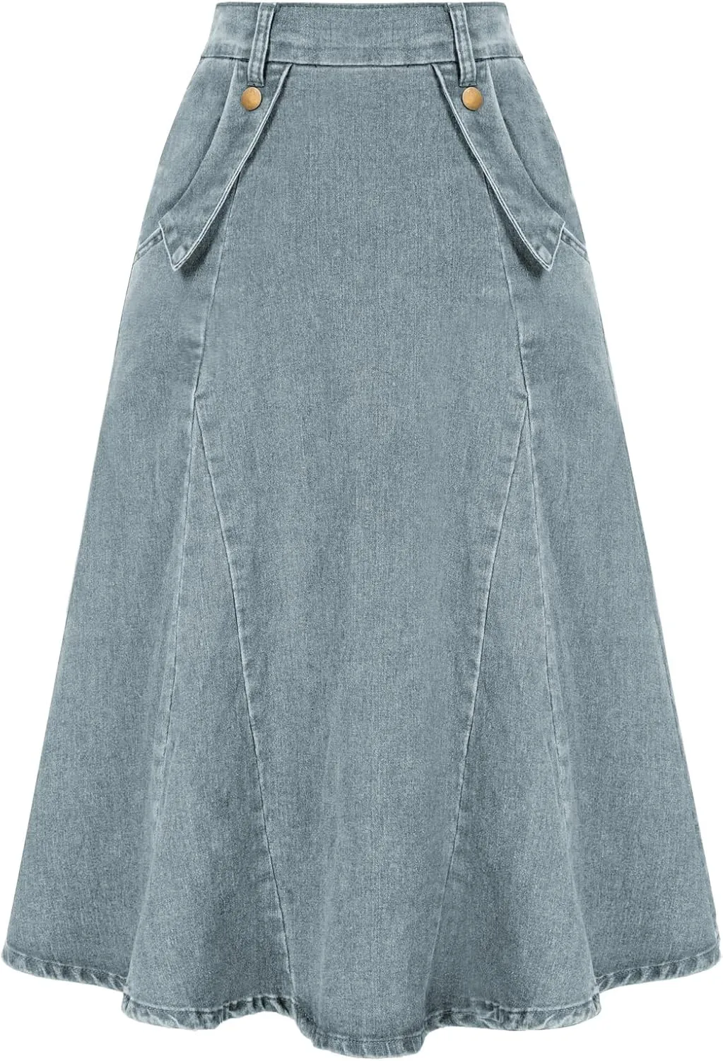 Belle Poque Women's Denim Skirts Vintage Elastic High Waist A-Line Long Maxi Jean Skirts with Pockets