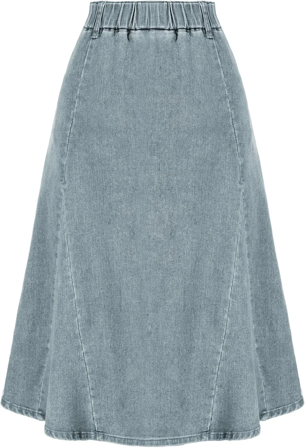 Belle Poque Women's Denim Skirts Vintage Elastic High Waist A-Line Long Maxi Jean Skirts with Pockets