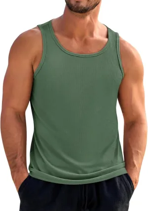 Beotyshow Men's Tank Top Summer Casual Sleeveless Ribbed Knit Muscle T Shirts Quick Dry Gym Workout Stringers