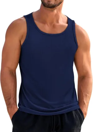 Beotyshow Men's Tank Top Summer Casual Sleeveless Ribbed Knit Muscle T Shirts Quick Dry Gym Workout Stringers