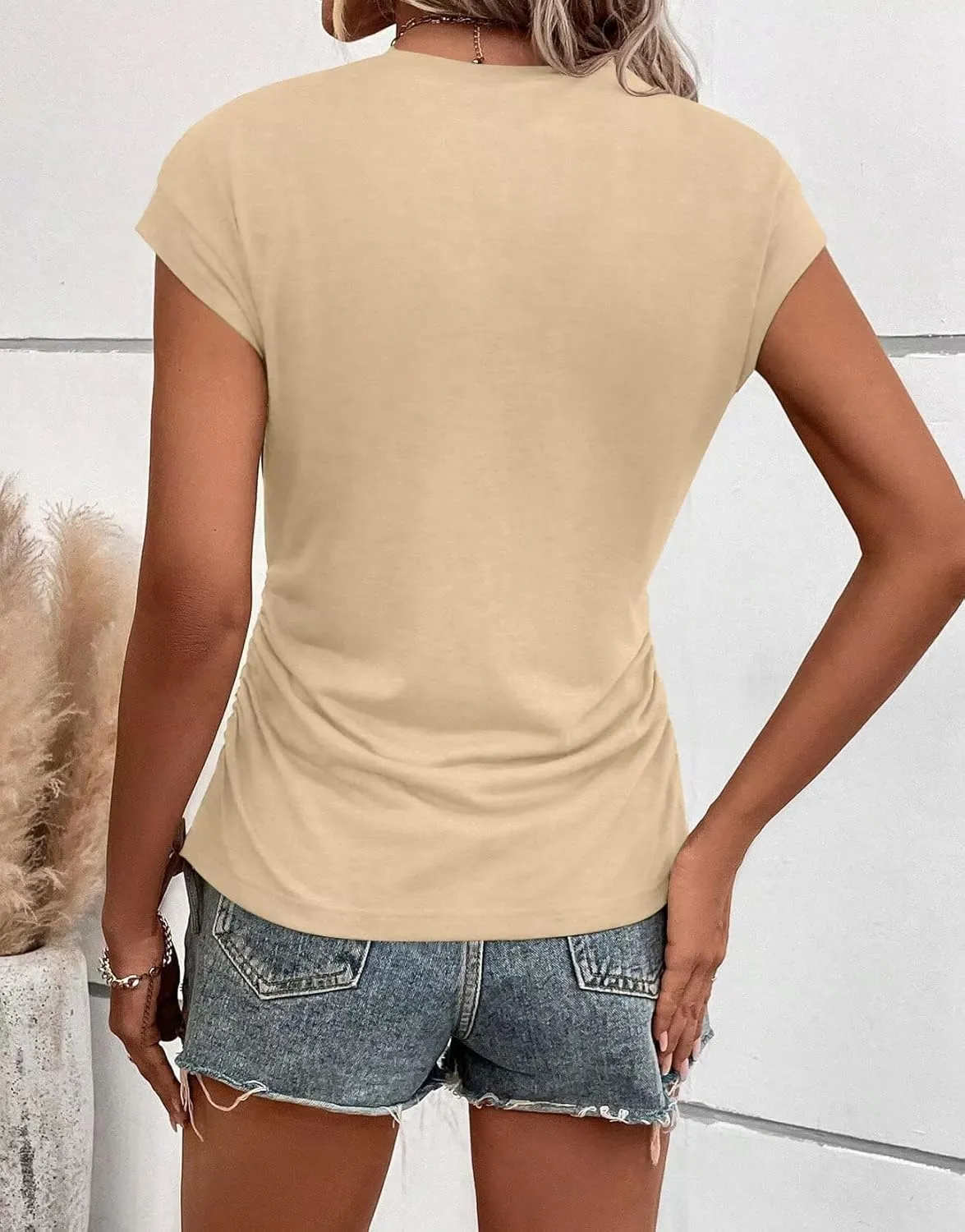 Bliwov Womens Summer Cap Sleeve Tops Business Casual Crewneck T Shirts Trendy Outfits 2025 Beach Vacation Fashion Clothes