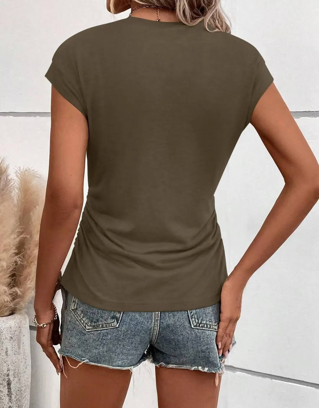 Bliwov Womens Summer Cap Sleeve Tops Business Casual Crewneck T Shirts Trendy Outfits 2025 Beach Vacation Fashion Clothes