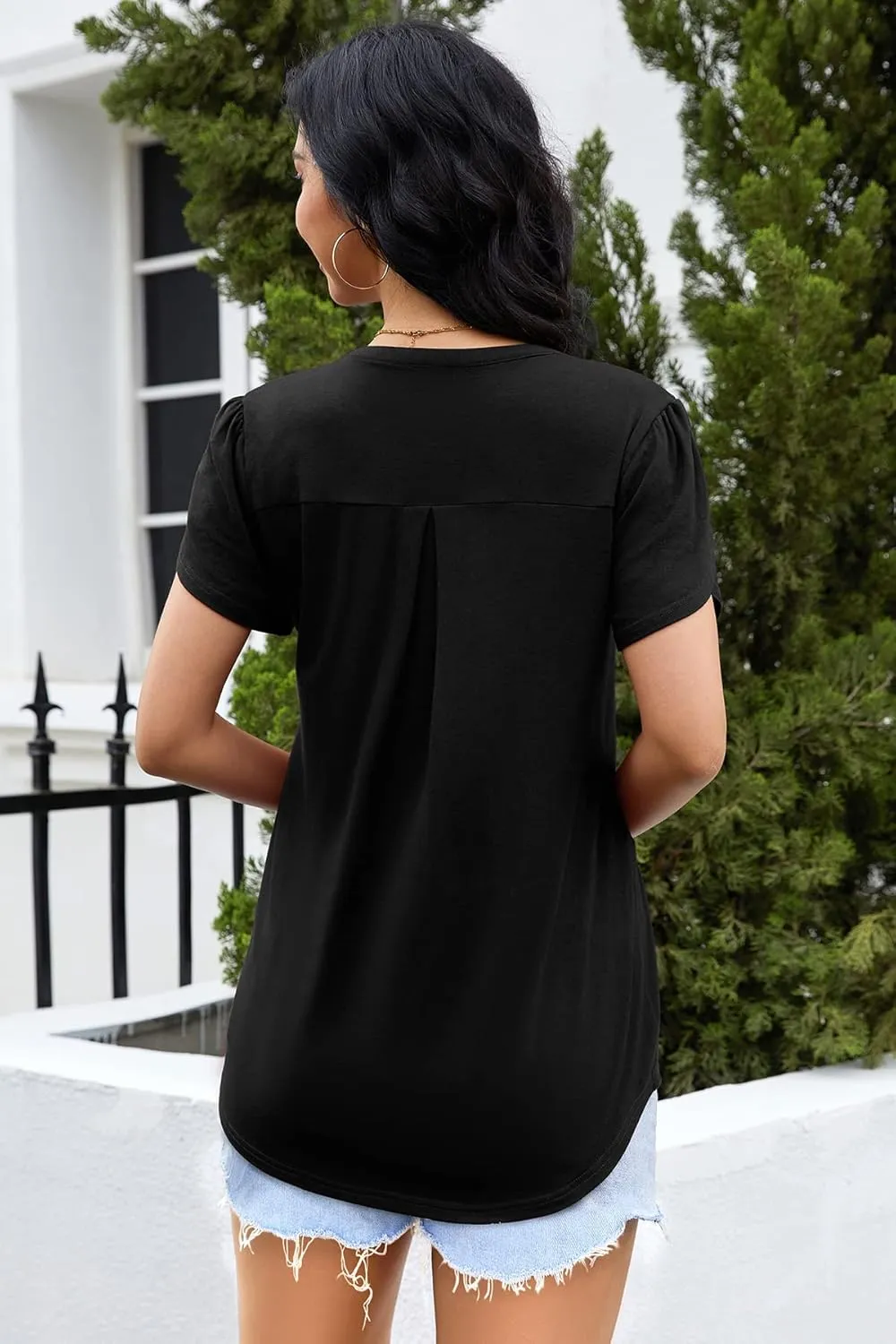 Bulotus Women Summer Casual Short Sleeve T-Shirts V Neck Tops Short Sleeve Loose Fit Tunic Blouses