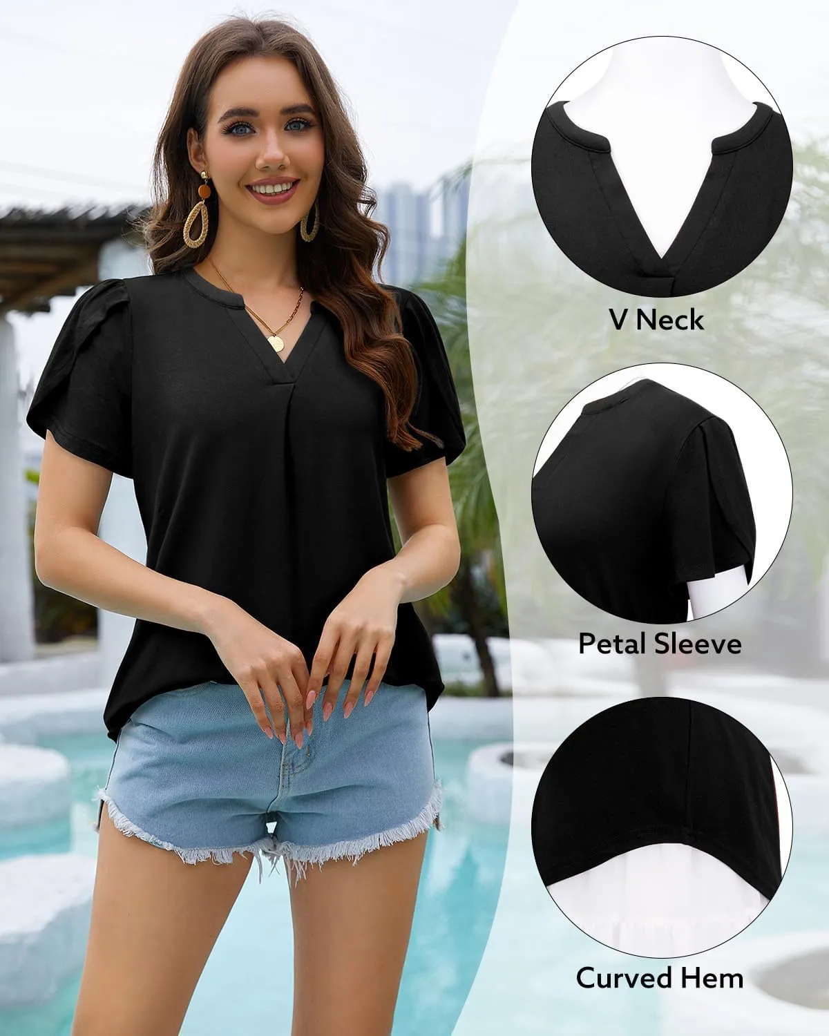 Bulotus Women Summer Casual Short Sleeve T-Shirts V Neck Tops Short Sleeve Loose Fit Tunic Blouses