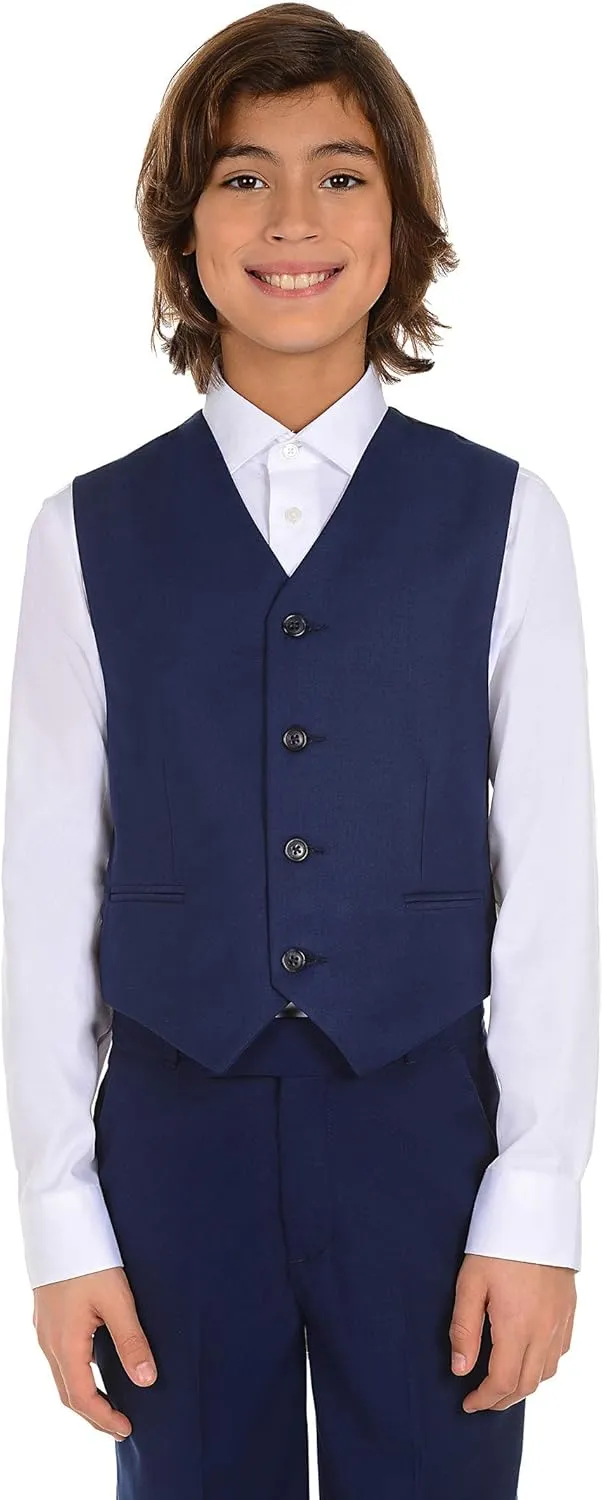 Calvin Klein Boys' Formal Suit Vest, Tailored Fit & Adjustable Back Strap, 4-button Single Breasted Closure & 2 Slit Pockets