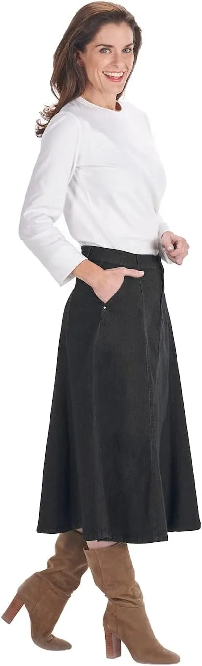 CATALOG CLASSICS Womens Long Denim Skirt Blue Jean Skirts for Women Midi Skirt