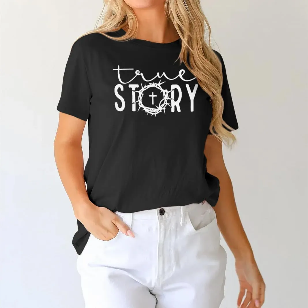 Christian Easter Shirts for Women Summer Casual Short Sleeve True Story Jesus Graphic Tops Religious Tees