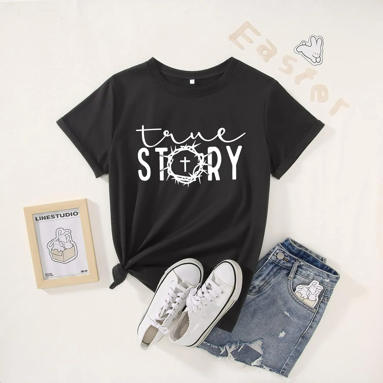 Christian Easter Shirts for Women Summer Casual Short Sleeve True Story Jesus Graphic Tops Religious Tees