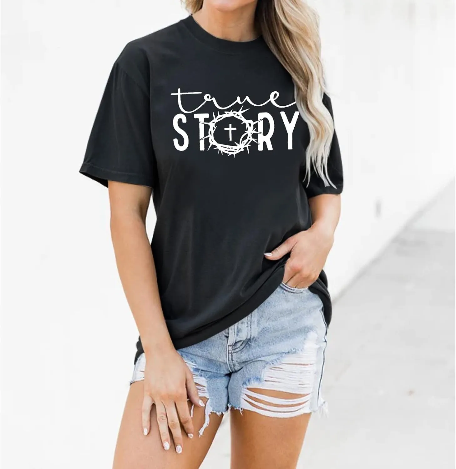Christian Easter Shirts for Women Summer Casual Short Sleeve True Story Jesus Graphic Tops Religious Tees