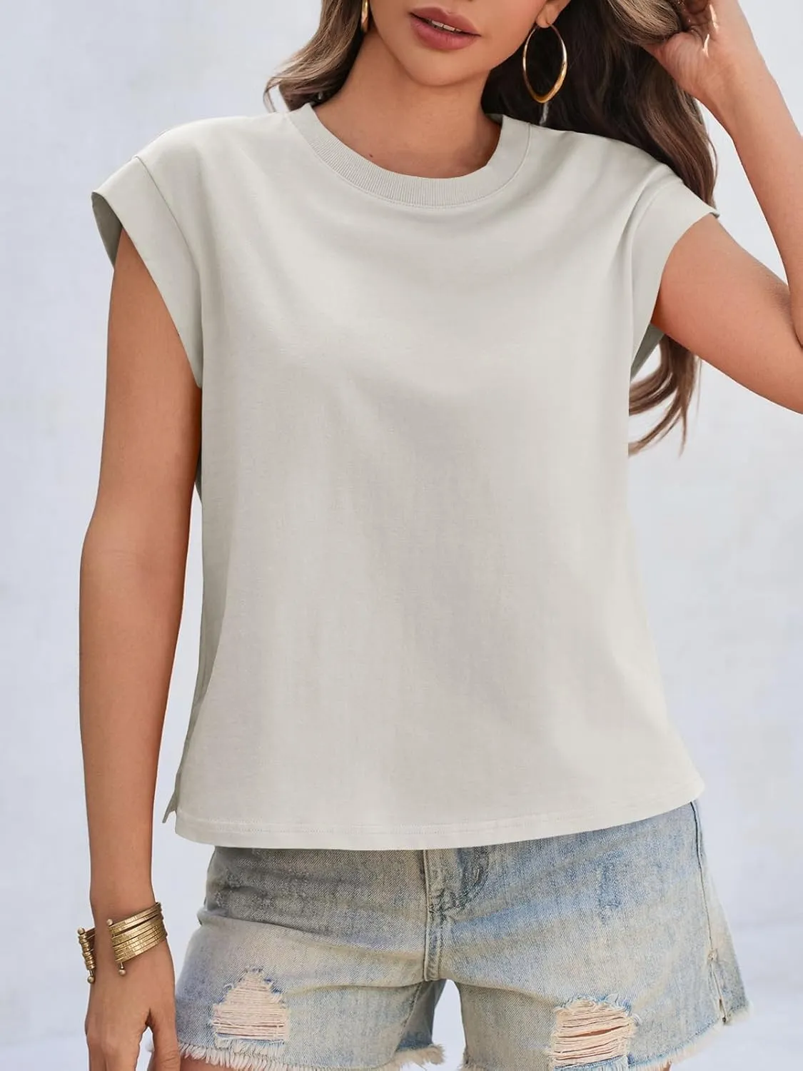 Cicy Bell Womens Cap Sleeve Cotton Tank Tops Summer Casual Loose Fit T Shirts Crew Neck Basic Tee