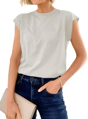 Cicy Bell Womens Cap Sleeve Cotton Tank Tops Summer Casual Loose Fit T Shirts Crew Neck Basic Tee
