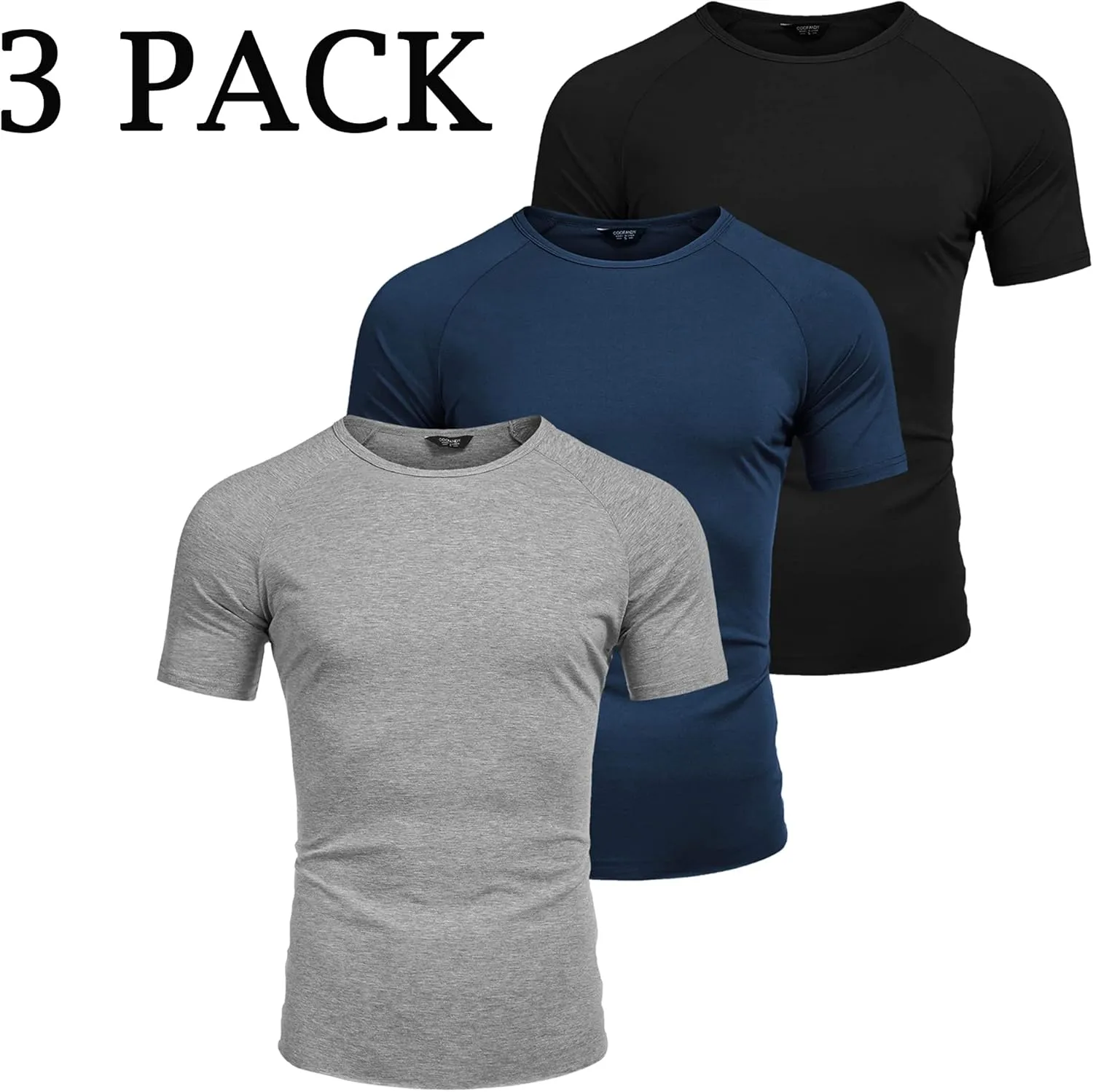 COOFANDY Men's 3 Pack Workout T Shirts Short Sleeve Gym Bodybuilding Muscle Shirt Base Layer Fitness Tee Tops