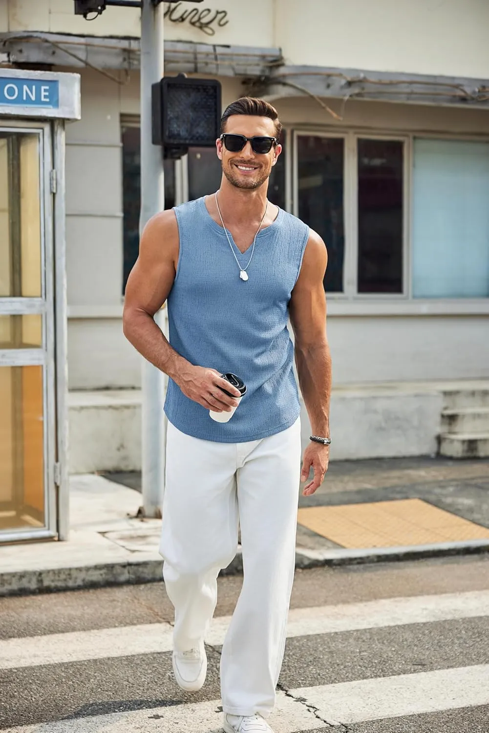 COOFANDY Men's Casual Tank Tops Knit V Neck Sleeveless T Shirts 2 Pack Summer Beach Lightweight Muscle Tee