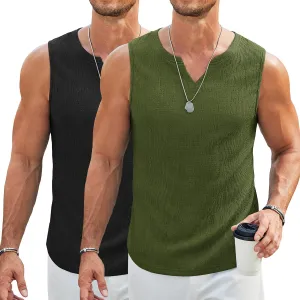 COOFANDY Men's Casual Tank Tops Knit V Neck Sleeveless T Shirts 2 Pack Summer Beach Lightweight Muscle Tee