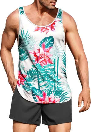 COOFANDY Men's Floral Tank Top Sleeveless Tees All Over Print Casual Sport T-Shirts Hawaii Beach Vacation