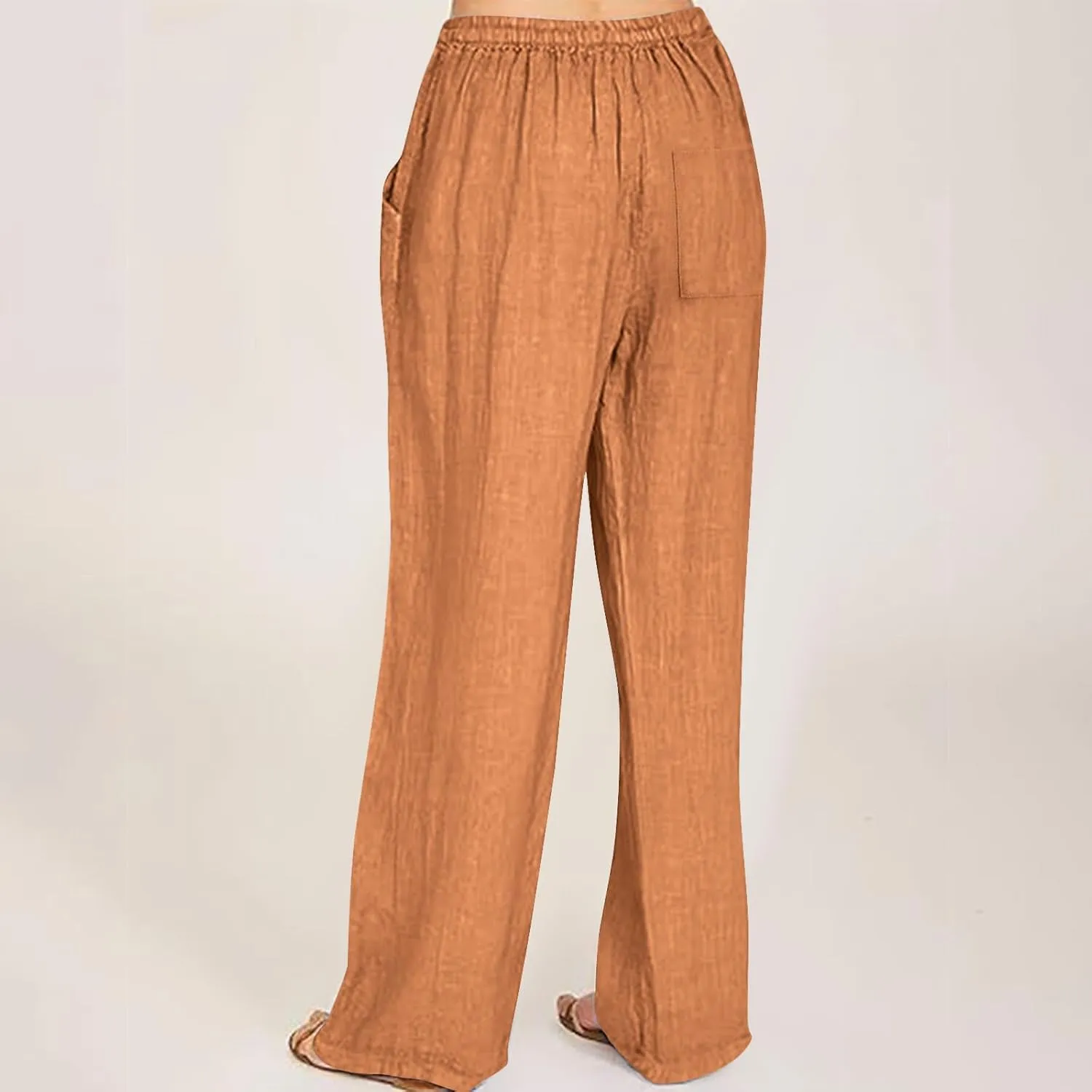 Cotton Linen Pants for Women Dressy Casual Trousers Loose Drawstring Waist Lounge Long Pants Pockets Summer Outfits