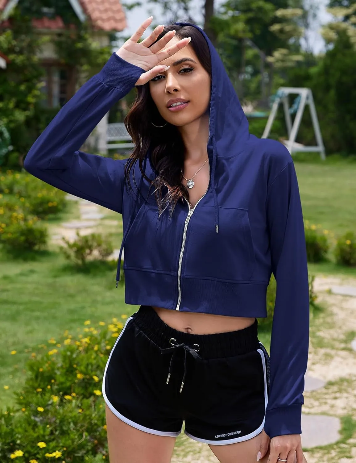 COZYPOIN Women's Zip Up Hoodies Cropped Casual Pocketed Cardigan Jacket Drawstring Hooded Sweatshirts